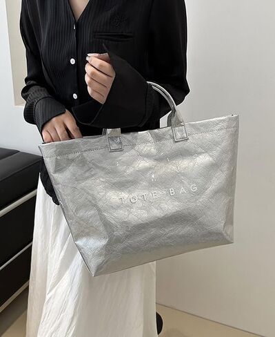 Kraft Paper Tote Bags with PVC Surface for Women Top-handle Bag Vintage Clear Purses Handbag Satchel in Saudi Arabia