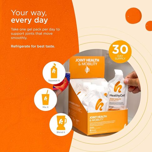 Healthycell Joint Health & Mobility Daily Liquid Supplement - Joint Support Supplement, Inflammation Response, Cartilage & Flexibility with Curcumin, Glucosamine & Chondroitin - 14 Gel Packs in Kuwait