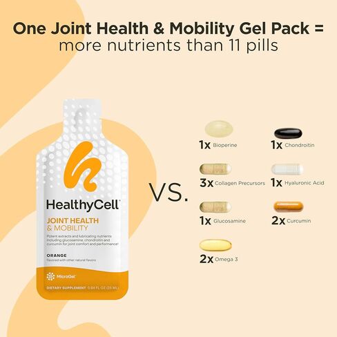 Healthycell Joint Health & Mobility Daily Liquid Supplement - Joint Support Supplement, Inflammation Response, Cartilage & Flexibility with Curcumin, Glucosamine & Chondroitin - 14 Gel Packs in Kuwait