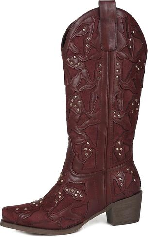 Cowboy Boots Women Leather Embroidery Ladies Square Toe Western Cowgirl Boots in Saudi Arabia