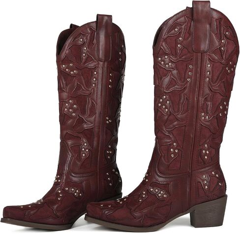 Cowboy Boots Women Leather Embroidery Ladies Square Toe Western Cowgirl Boots in Saudi Arabia
