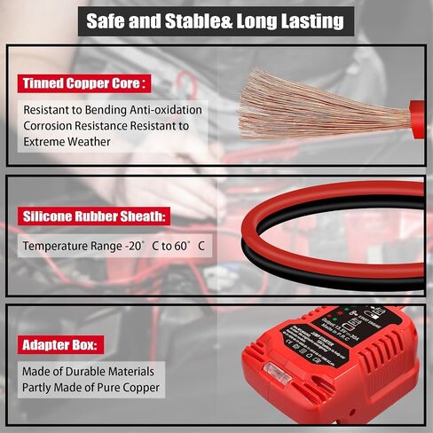 كابلات الطائر مع محول ل Milwaukee M-18 18 فولت بطارية القفز بطارية بداية ، 12V قفزة محمولة سيارة ، مع 11AWG القفز كابل لدعم السيارات محول (البطارية غير متضمنة) in Kuwait
