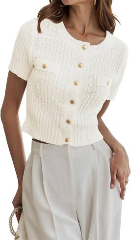 Women Summer Cropped Sweater Cardigan 2025 Short Sleeve Button Down Shirts Dressy Casual Knit Sweater Tops in Kuwait