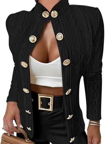 Women Argyle Cable Cardigan Casual Lightweight Cropped Coat Stand Collar Long Sleeve Metal Button Front Spring Jackets in Saudi Arabia