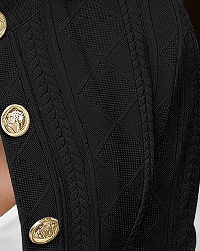 Women Argyle Cable Cardigan Casual Lightweight Cropped Coat Stand Collar Long Sleeve Metal Button Front Spring Jackets in Saudi Arabia