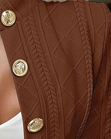Women Argyle Cable Cardigan Casual Lightweight Cropped Coat Stand Collar Long Sleeve Metal Button Front Spring Jackets in Saudi Arabia