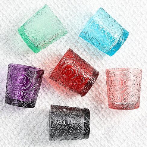 6 Pack Patented Sun Moon Star Embossed Glass Tea Light Candle Holders - Unique Votive Candle Holders for Wedding, Party, and Table Centerpieces (Pumpkin Spice) in Kuwait