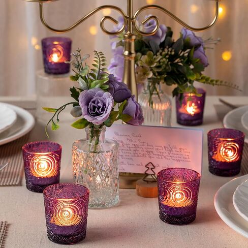 6 Pack Patented Sun Moon Star Embossed Glass Tea Light Candle Holders - Unique Votive Candle Holders for Wedding, Party, and Table Centerpieces (Pumpkin Spice) in Kuwait