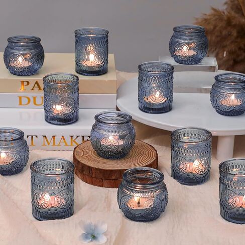 12 Pcs Clear Glass Votive Candle Holders, Vintage Candle Holder Bulk, Tealight Candle Holders for Table Centerpieces, Home, Bridal Shower, Birthday, Party Table Decor in Saudi Arabia