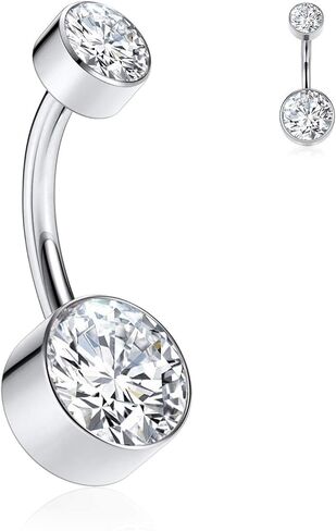 PEAKLINK Titanium Belly Button Ring 14G Belly Jewelry with Double CZ Navel Bar Internally Threaded Belly Barbell Navel Jewelry Navel Belly Piercing for Women 10mm in Kuwait