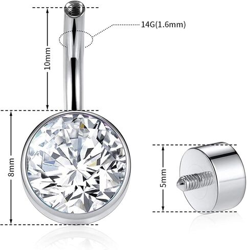 PEAKLINK Titanium Belly Button Ring 14G Belly Jewelry with Double CZ Navel Bar Internally Threaded Belly Barbell Navel Jewelry Navel Belly Piercing for Women 10mm in Kuwait