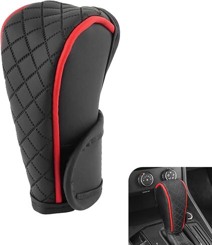 Car Gear Shift Cover, Leather Shifter Cover, Gear Shift Knob Cover for Shift Lever Protection, Universal Car Gear Shift Cover, Car Decoration Accessories (Black-Red) in Saudi Arabia