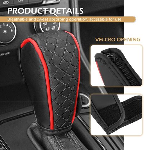 Car Gear Shift Cover, Leather Shifter Cover, Gear Shift Knob Cover for Shift Lever Protection, Universal Car Gear Shift Cover, Car Decoration Accessories (Black-Red) in Saudi Arabia