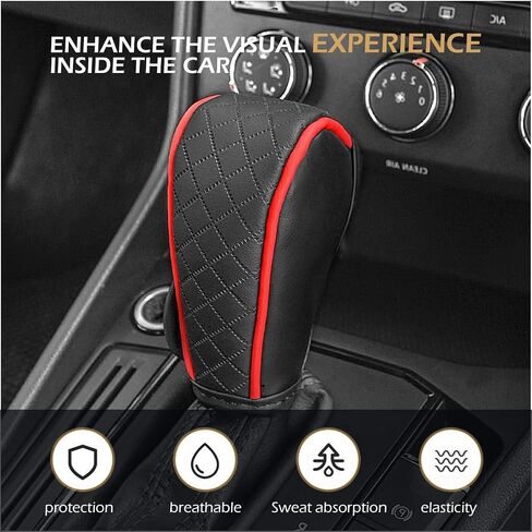 Car Gear Shift Cover, Leather Shifter Cover, Gear Shift Knob Cover for Shift Lever Protection, Universal Car Gear Shift Cover, Car Decoration Accessories (Black-Red) in Saudi Arabia