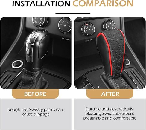 Car Gear Shift Cover, Leather Shifter Cover, Gear Shift Knob Cover for Shift Lever Protection, Universal Car Gear Shift Cover, Car Decoration Accessories (Black-Red) in Saudi Arabia