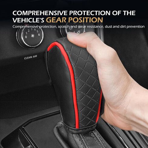 Car Gear Shift Cover, Leather Shifter Cover, Gear Shift Knob Cover for Shift Lever Protection, Universal Car Gear Shift Cover, Car Decoration Accessories (Black-Red) in Saudi Arabia