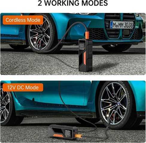 Tire Inflator Portable Air Compressor, Tire Inflator with Power Bank & LED Flashlight, Cordless Rechargeable Pump for Cars, Bikes, Balls, Digital Pressure Gauge, 12V Power Car Power Adapter in Saudi Arabia