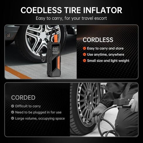 Tire Inflator Portable Air Compressor, Tire Inflator with Power Bank & LED Flashlight, Cordless Rechargeable Pump for Cars, Bikes, Balls, Digital Pressure Gauge, 12V Power Car Power Adapter in Saudi Arabia