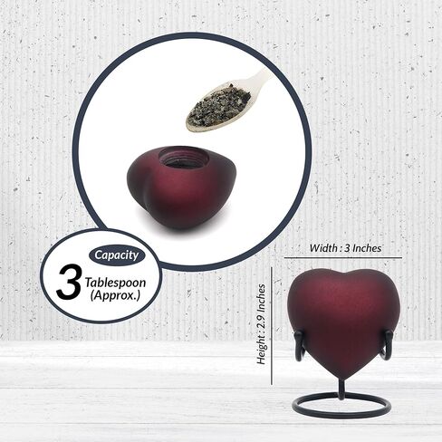 جرة القلب للرماد البشري - جرة حرق الجثث الصغيرة مع فتحة غطاء آمنة وسهلة - جرة تذكارية مع حامل متين للرماد المحبوب in Kuwait