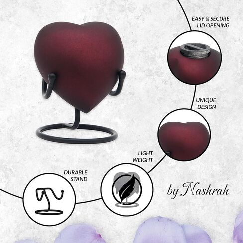 جرة القلب للرماد البشري - جرة حرق الجثث الصغيرة مع فتحة غطاء آمنة وسهلة - جرة تذكارية مع حامل متين للرماد المحبوب in Kuwait