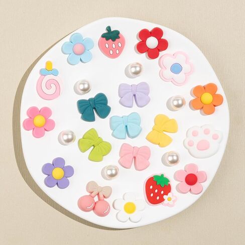 25PCS Cute Shoe Charms for Girls & Women, Colourful Aesthetic DIY Accessories with Pearl, Bowknot, Flower, Strawberry, Cherry for Party, Travel, Birthday Gifts in Kuwait