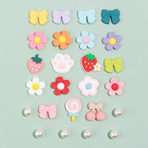 25PCS Cute Shoe Charms for Girls & Women, Colourful Aesthetic DIY Accessories with Pearl, Bowknot, Flower, Strawberry, Cherry for Party, Travel, Birthday Gifts in Kuwait