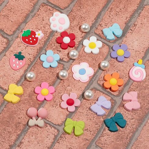 25PCS Cute Shoe Charms for Girls & Women, Colourful Aesthetic DIY Accessories with Pearl, Bowknot, Flower, Strawberry, Cherry for Party, Travel, Birthday Gifts in Kuwait