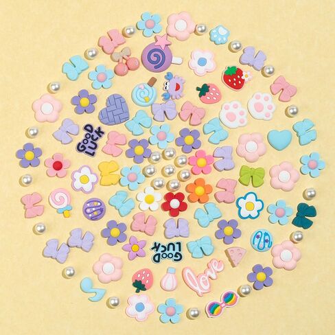 25PCS Cute Shoe Charms for Girls & Women, Colourful Aesthetic DIY Accessories with Pearl, Bowknot, Flower, Strawberry, Cherry for Party, Travel, Birthday Gifts in Kuwait