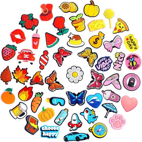 51pcs Colorful Shoe Charms for Women Men Girls Boys, Shoe Decorations Charms Pack for Sandals and Shoes, Party Favors Birthday Gifts in Saudi Arabia