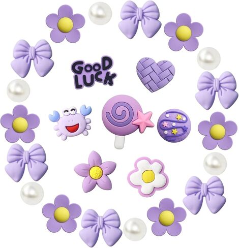 25PCS Cute Shoe Charms for Girls & Women, Colourful Aesthetic DIY Accessories with Pearl, Bowknot, Flower, Strawberry, Cherry for Party, Travel, Birthday Gifts in Kuwait