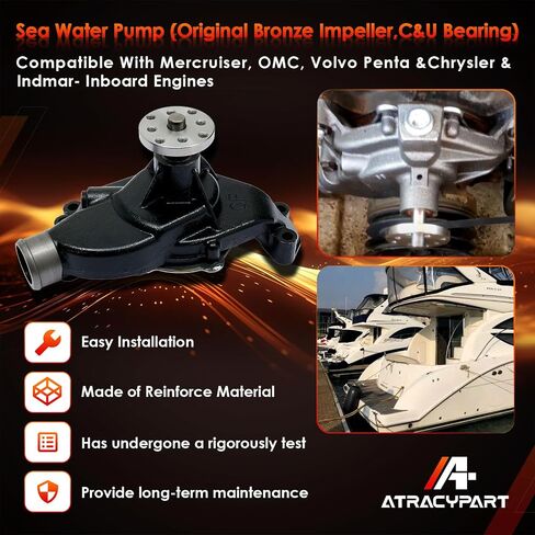 Circulating Water Pump with Gaskets | Replacement for Mercruiser, 1968-1998 OMC, Stern Drive, Chrysler and Indmar, Inboard Engines | Replaces# 8M0113734, 8503991, 18-3599-2, 17437 in Saudi Arabia