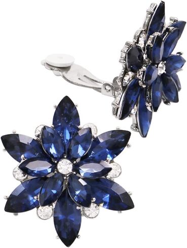 Rosemarie & Jubalee Women's Stunning Crystal Rhinestone Blooming Flower Statement Clip On Style Earrings, 1.62" in Saudi Arabia