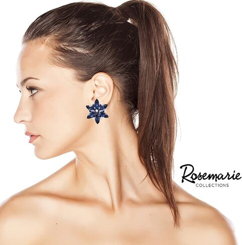 Rosemarie & Jubalee Women's Stunning Crystal Rhinestone Blooming Flower Statement Clip On Style Earrings, 1.62" in Saudi Arabia