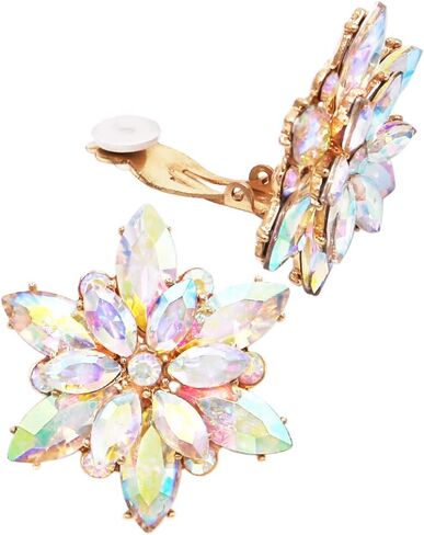 Rosemarie & Jubalee Women's Stunning Crystal Rhinestone Blooming Flower Statement Clip On Style Earrings, 1.62" in Saudi Arabia