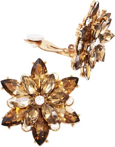 Rosemarie & Jubalee Women's Stunning Crystal Rhinestone Blooming Flower Statement Clip On Style Earrings, 1.62" in Saudi Arabia