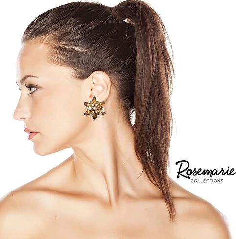 Rosemarie & Jubalee Women's Stunning Crystal Rhinestone Blooming Flower Statement Clip On Style Earrings, 1.62" in Saudi Arabia