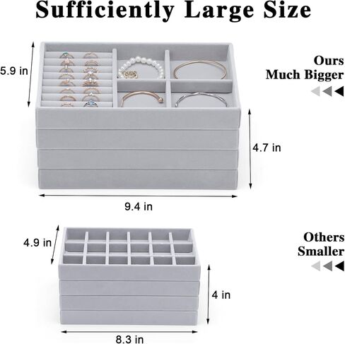 Jewelry Drawer Organizer, Jewelry Organizers for Drawer Inserts Velvet Stackable Jewelry Tray Organizers Earring Necklace Organizer Trays and Storage for Women, Grey in Saudi Arabia