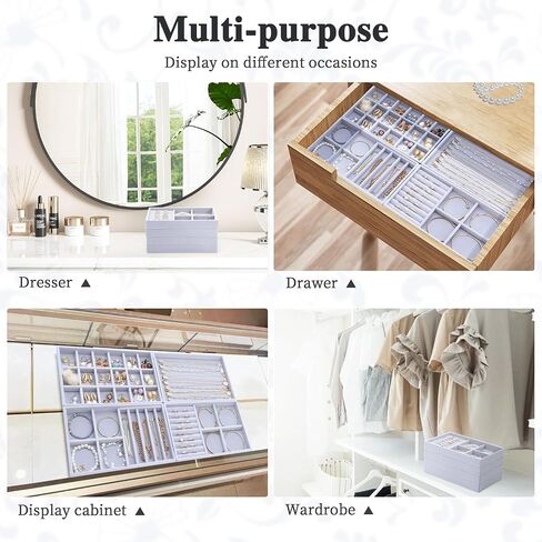 Jewelry Drawer Organizer, Jewelry Organizers for Drawer Inserts Velvet Stackable Jewelry Tray Organizers Earring Necklace Organizer Trays and Storage for Women, Grey in Saudi Arabia