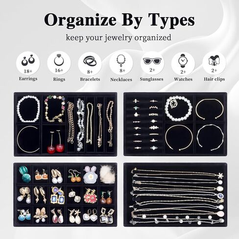 Jewelry Drawer Organizer, Jewelry Organizers for Drawer Inserts Velvet Stackable Jewelry Tray Organizers Earring Necklace Organizer Trays and Storage for Women, Grey in Saudi Arabia