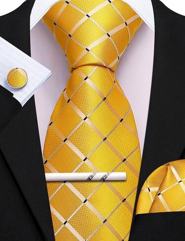 Barry.Wang Tie Sets Man Silk Solid Plaid Skinny Extra Long Necktie Collar Pin Pocket Square Cufflinks Business Wedding in Saudi Arabia