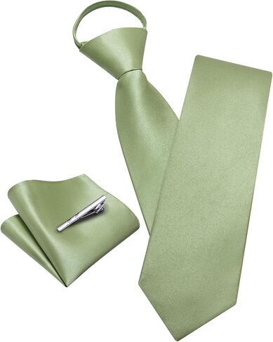 Barry.Wang Solid Color Pre-tied Ties for Men Zipper Necktie and Pocket Square Tie Clip Set Adjustable Neck Tie Wedding in Kuwait