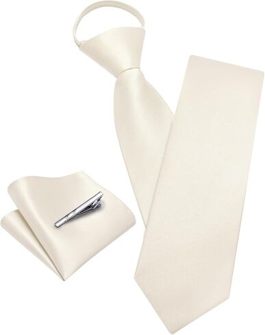 Barry.Wang Solid Color Pre-tied Ties for Men Zipper Necktie and Pocket Square Tie Clip Set Adjustable Neck Tie Wedding in Kuwait