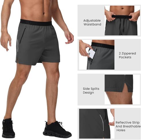 GymBrave Men's 5 inch Athletic Running Shorts with Zipper Pockets Lightweight Quick Dry Workout Gym Shorts for Men in Saudi Arabia