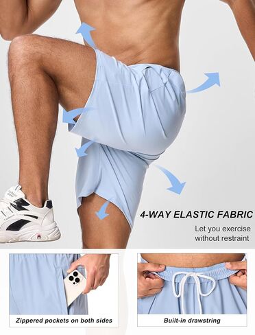 SILKWORLD Men's Quick Dry Athletic Running Shorts with Zipper Pockets 7" Stretch Gym Workout Training Shorts in Saudi Arabia