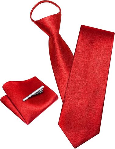 Barry.Wang Solid Color Pre-tied Ties for Men Zipper Necktie and Pocket Square Tie Clip Set Adjustable Neck Tie Wedding in Kuwait