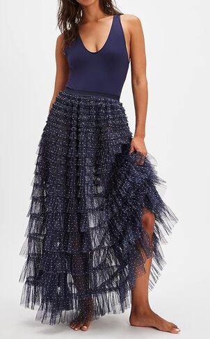 Uaurorao Women Tulle Slip Maxi Skirt Skirt كشكش تنورة زلة الدانتيل من خلال ترنح توتو توتو. in Kuwait