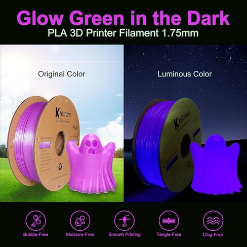 خيوط طابعة ثلاثية الأبعاد تتوهج في الظلام PLA 1.75 مم دقة الأبعاد +/- 0.02 مم 1 كجم 2.2 رطل بكرة لامعة أنيقة مناسبة على نطاق واسع لمعظم طابعات FDM ثلاثية الأبعاد تتوهج باللون الأرجواني الداكن in Kuwait