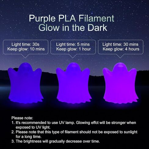 خيوط طابعة ثلاثية الأبعاد تتوهج في الظلام PLA 1.75 مم دقة الأبعاد +/- 0.02 مم 1 كجم 2.2 رطل بكرة لامعة أنيقة مناسبة على نطاق واسع لمعظم طابعات FDM ثلاثية الأبعاد تتوهج باللون الأرجواني الداكن in Kuwait