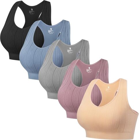 HBselect 5 Pack Sport Bras for Women, Seamless Comfortable Yoga Bra with Removable Pads in Kuwait