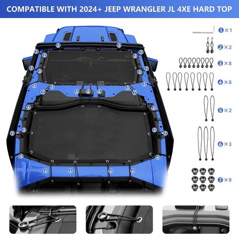 Top Sun Shade Roof متوافق مع Wrangler JL 4 Door 2024 Sunshade Sunrack Bikini Cover Cloks UV Wind Noise Mest in Kuwait